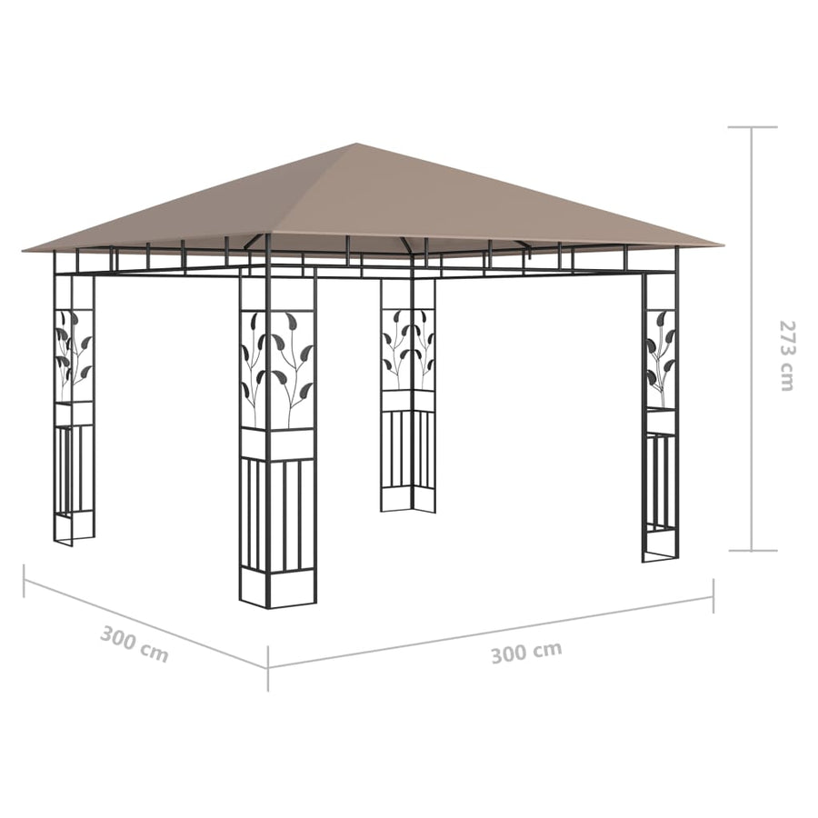 Prieel Met Klamboe En Led-Lichtslinger 3X3X2,73 M 3 x 3 x 2.73 m Taupe