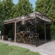 Prieel 4x3x2,73 m taupe met klamboe en LED-lichtslinger