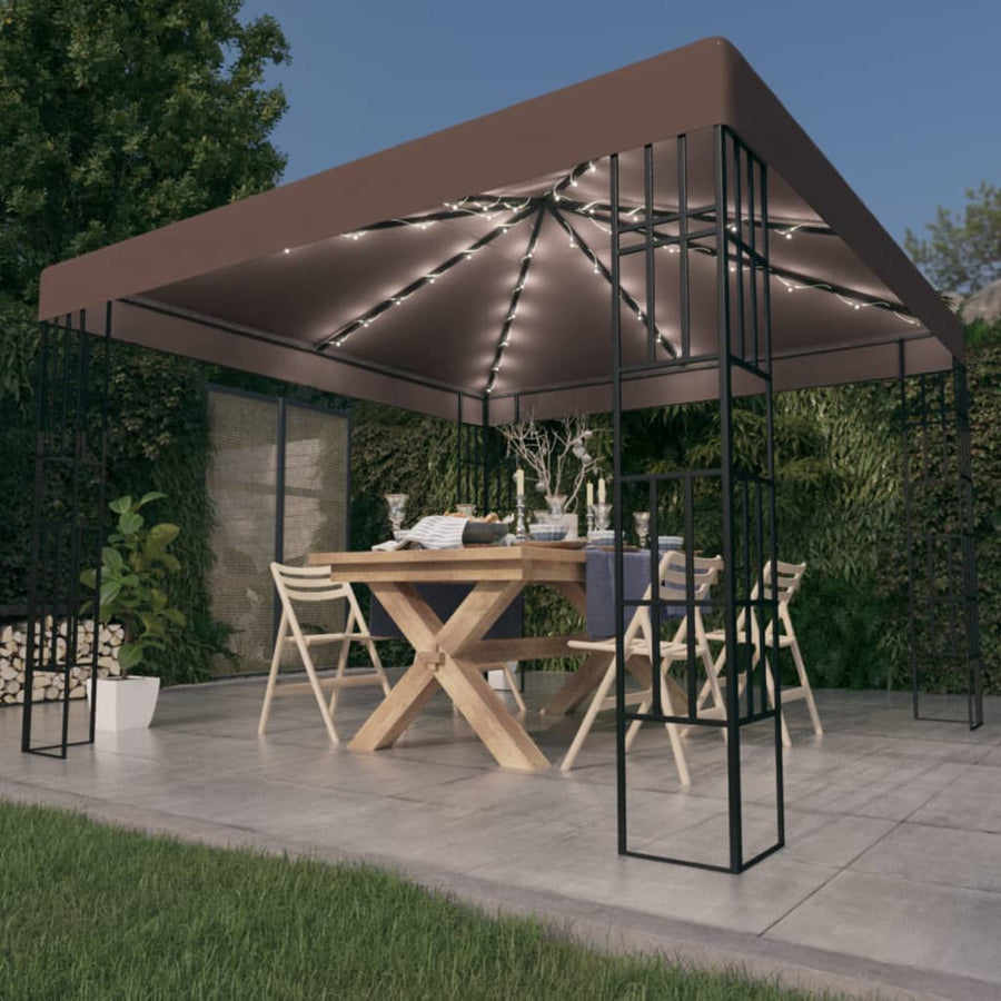 Prieel Met Led-Lichtslinger 3X3 M Taupe 3 x 3 m
