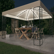 Prieel 3x3 m crèmekleurig met LED-lichtslinger