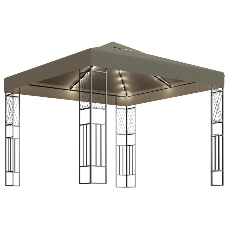Prieel met LED-lichtslinger 3x3 m stof taupe