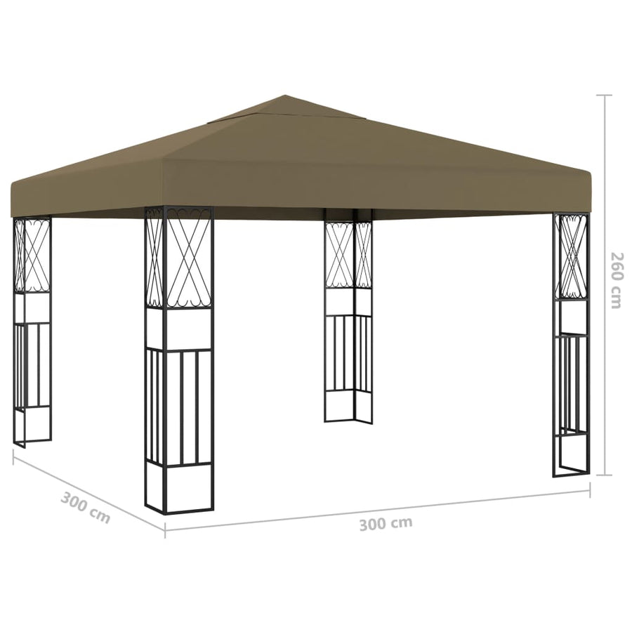 Prieel met LED-lichtslinger 3x3 m stof taupe