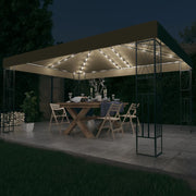 Prieel 3x4 m met LED-lichtslinger taupe stof