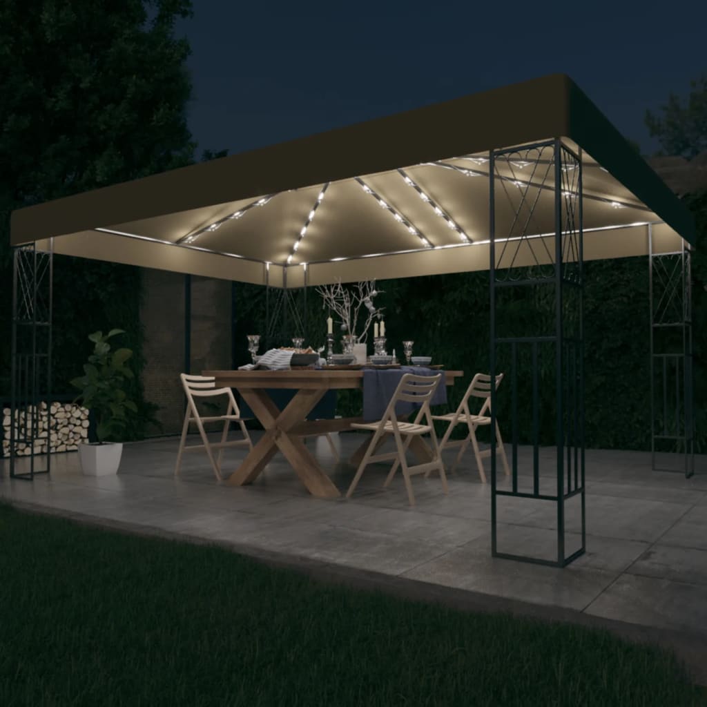 Prieel Met Led-Lichtslinger Stof 3 x 4 m