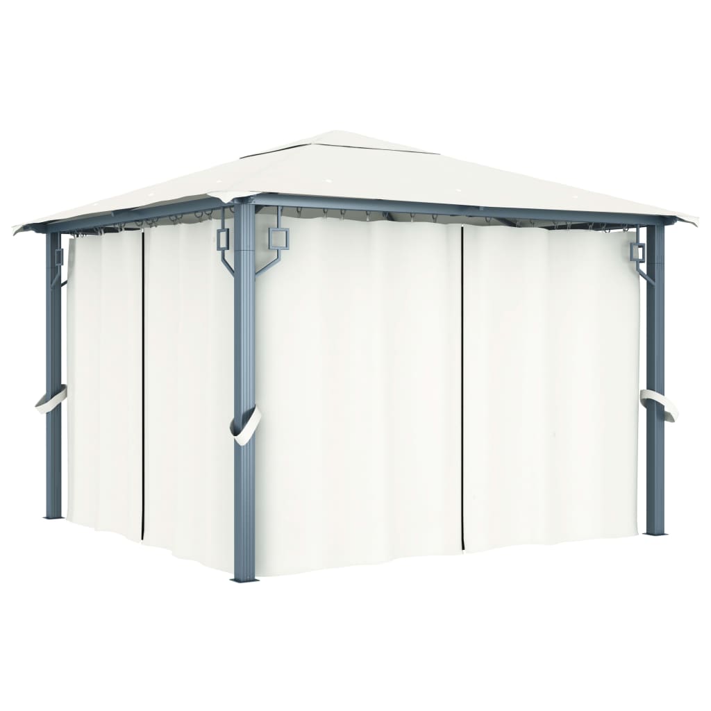 Prieel Met Gordijn En Led-Lichtslinger 3X3 M Aluminium 300 x 300 cm Crème