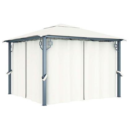 Prieel Met Gordijn En Led-Lichtslinger 3X3 M Aluminium 300 x 300 cm Crème