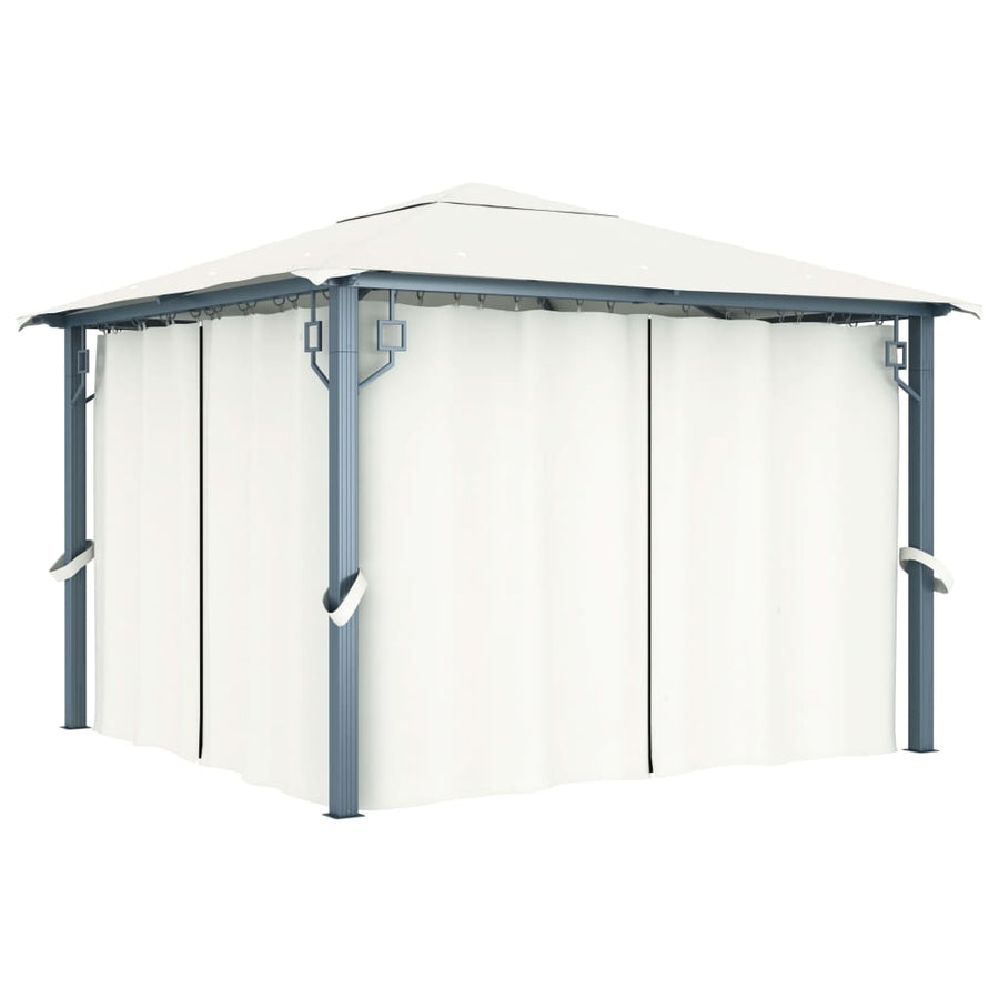Prieel Met Gordijn En Led-Lichtslinger 3X3 M Aluminium 300 x 300 cm Crème