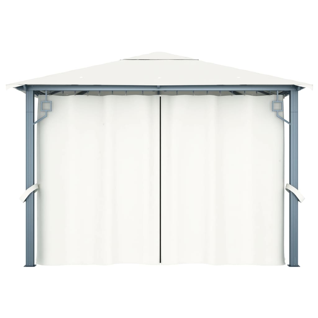 Prieel Met Gordijn En Led-Lichtslinger 3X3 M Aluminium 300 x 300 cm Crème