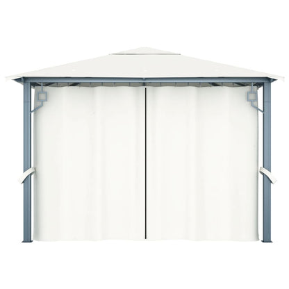 Prieel Met Gordijn En Led-Lichtslinger 3X3 M Aluminium 300 x 300 cm Crème