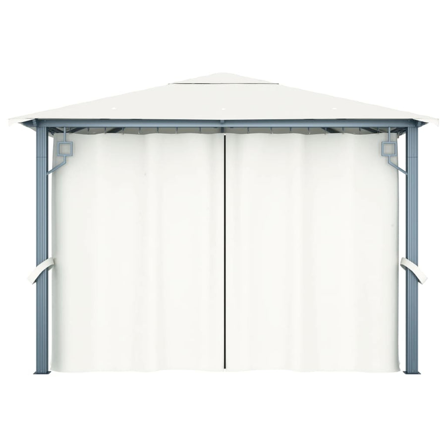 Prieel Met Gordijn En Led-Lichtslinger 3X3 M Aluminium 300 x 300 cm Crème