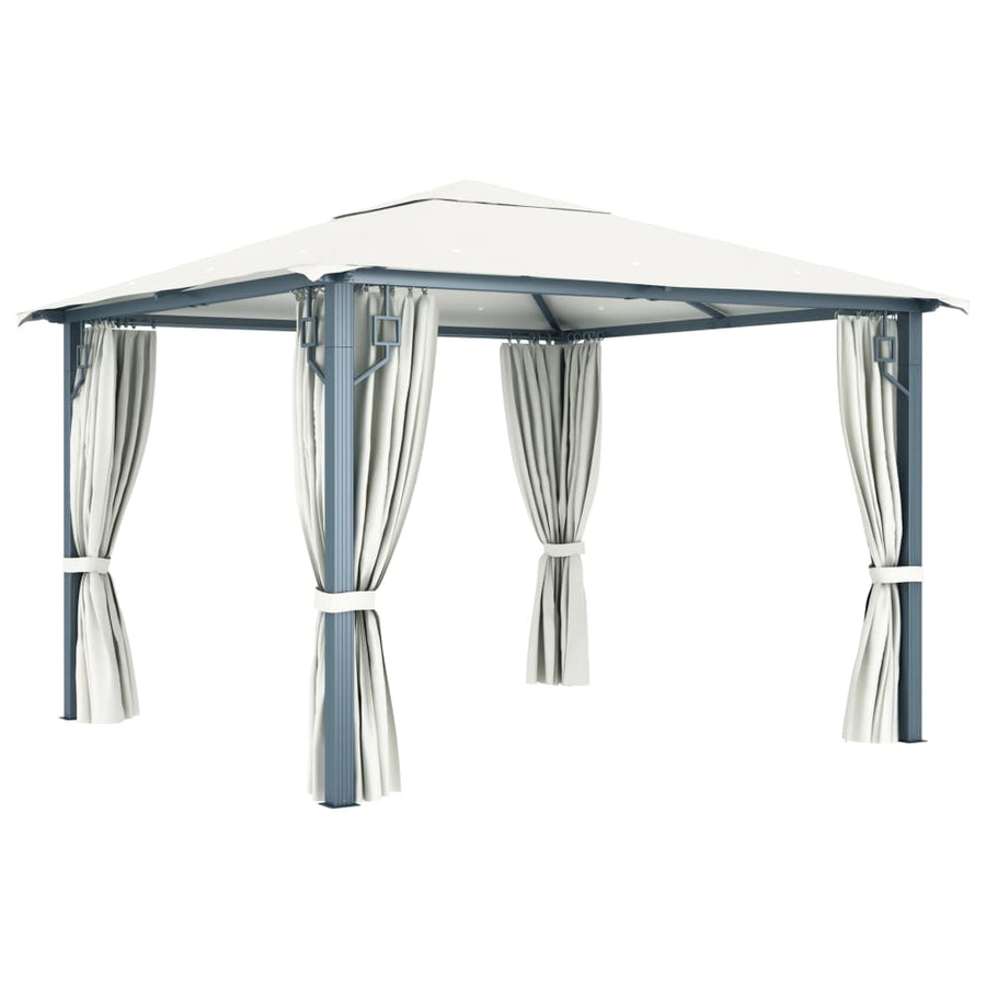 Prieel Met Gordijn En Led-Lichtslinger 3X3 M Aluminium 300 x 300 cm Crème
