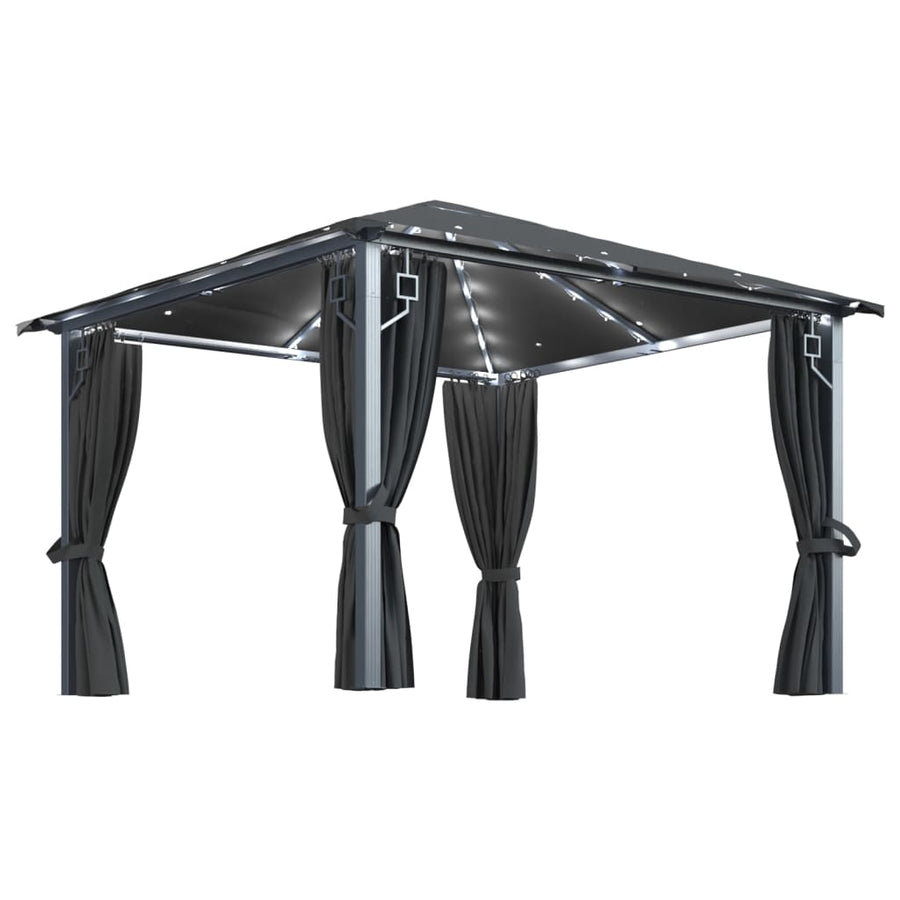 Prieel Met Gordijn Led-Lichtslinger 3X3 M Aluminium 300 x 300 cm Antraciet