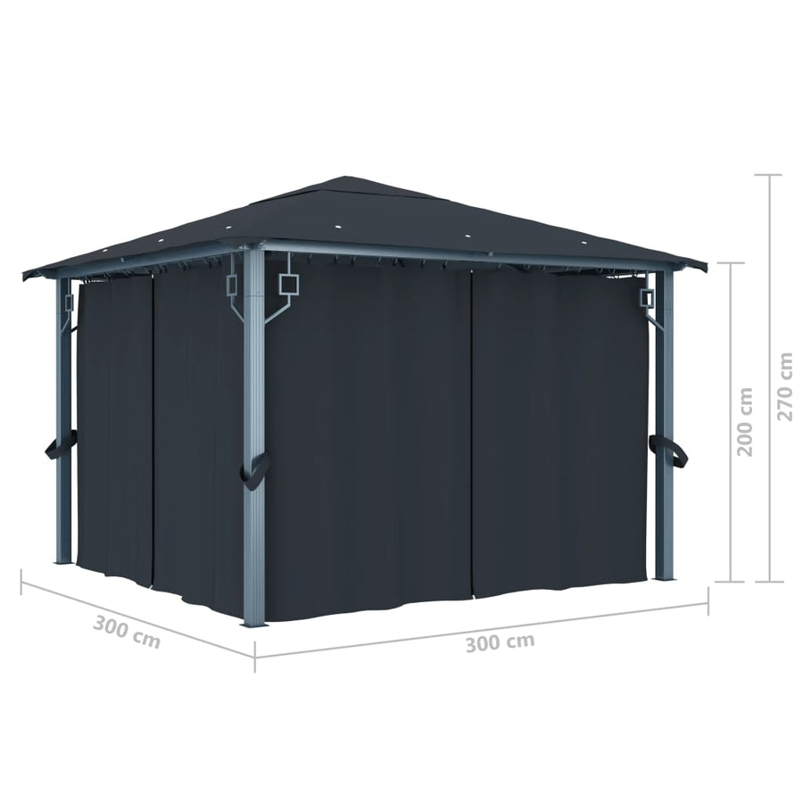 Prieel Met Gordijn Led-Lichtslinger 3X3 M Aluminium 300 x 300 cm Antraciet