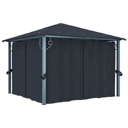 Prieel Met Gordijn Led-Lichtslinger 3X3 M Aluminium 300 x 300 cm Antraciet