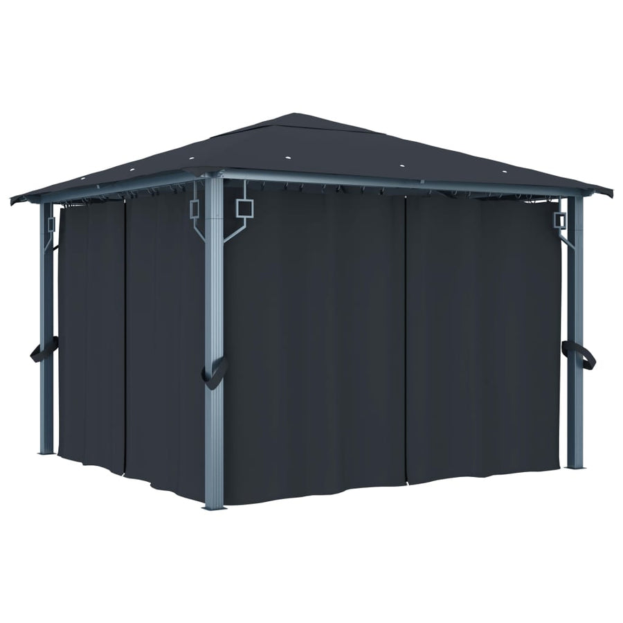 Prieel Met Gordijn Led-Lichtslinger 3X3 M Aluminium 300 x 300 cm Antraciet