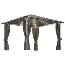 Prieel Met Gordijn En Led-Lichtslinger 3X3 M Aluminium 300 x 300 cm Taupe