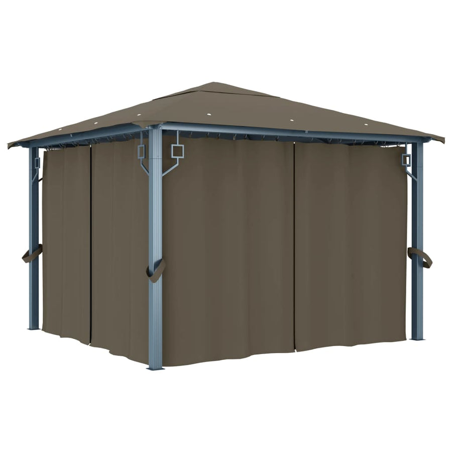 Prieel Met Gordijn En Led-Lichtslinger 3X3 M Aluminium 300 x 300 cm Taupe