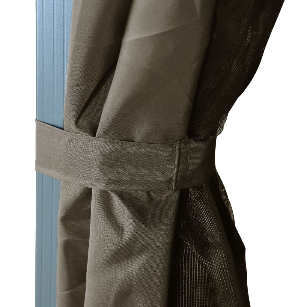 Prieel Met Gordijn En Led-Lichtslinger 3X3 M Aluminium 300 x 300 cm Taupe