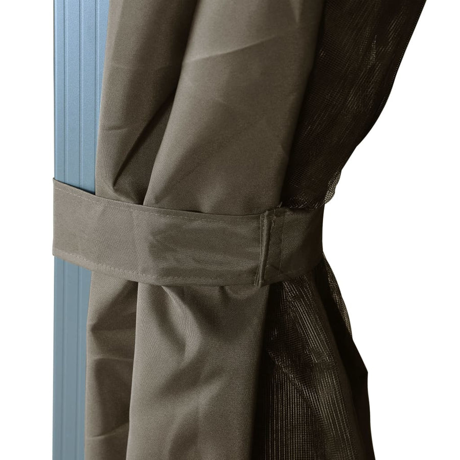 Prieel Met Gordijn En Led-Lichtslinger 3X3 M Aluminium 300 x 300 cm Taupe