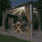 Prieel 3x3 m aluminium taupe met LED-lichtslinger