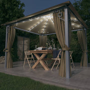 Prieel 3x3 m aluminium taupe met LED-lichtslinger