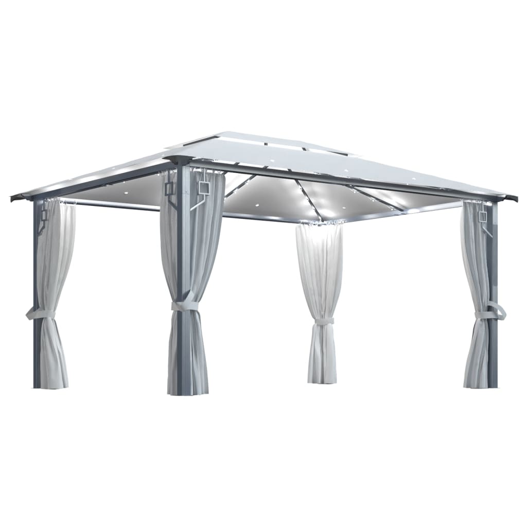 Prieel Met Gordijn En Led-Lichtslinger 4X3 M Aluminium 400 x 300 cm Crème