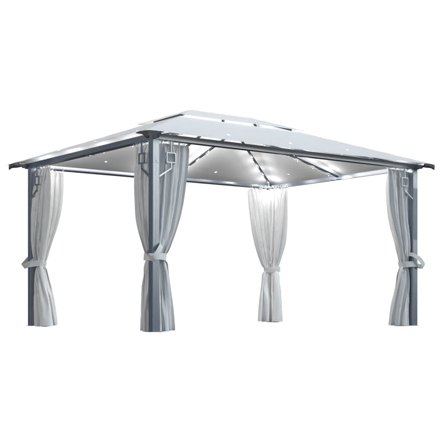 Prieel Met Gordijn En Led-Lichtslinger 4X3 M Aluminium 400 x 300 cm Crème