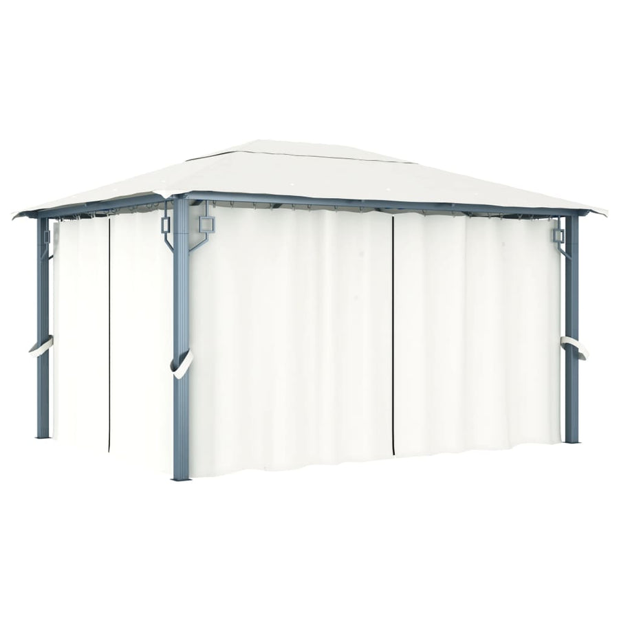 Prieel Met Gordijn En Led-Lichtslinger 4X3 M Aluminium 400 x 300 cm Crème