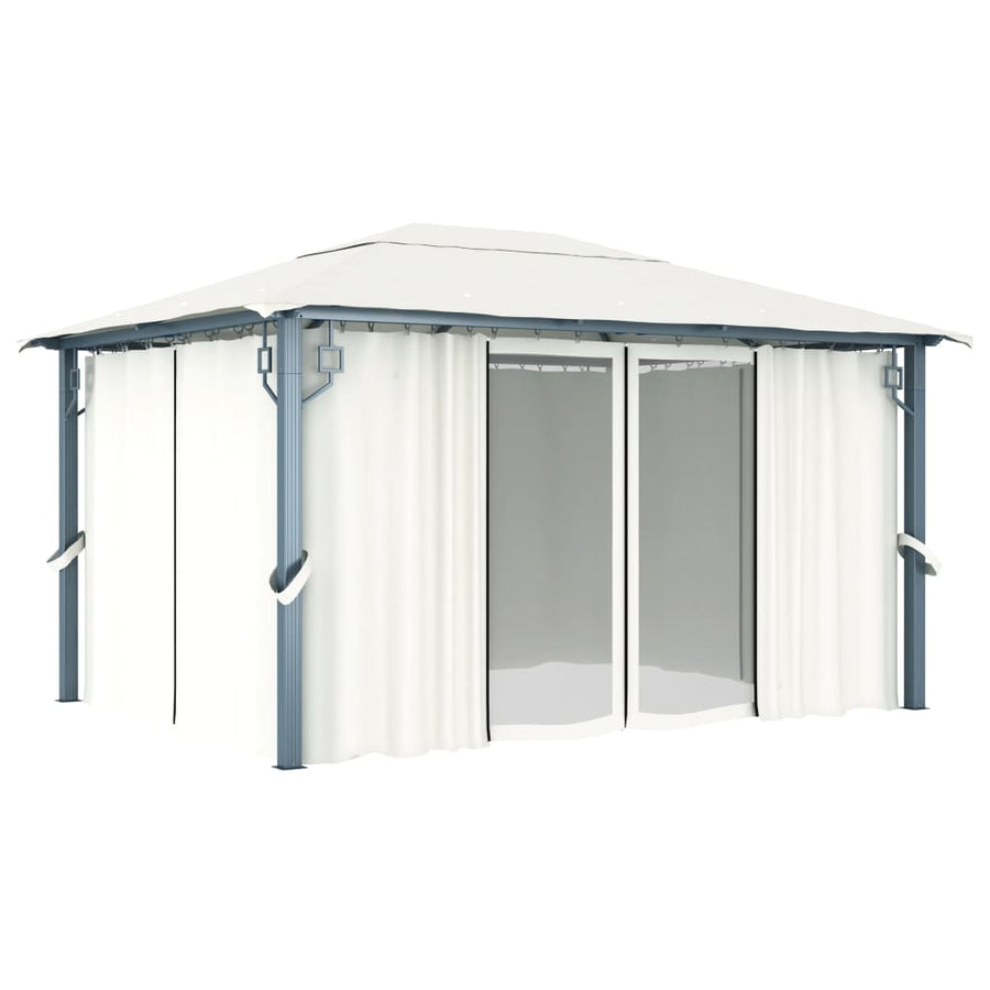 Prieel Met Gordijn En Led-Lichtslinger 4X3 M Aluminium 400 x 300 cm Crème