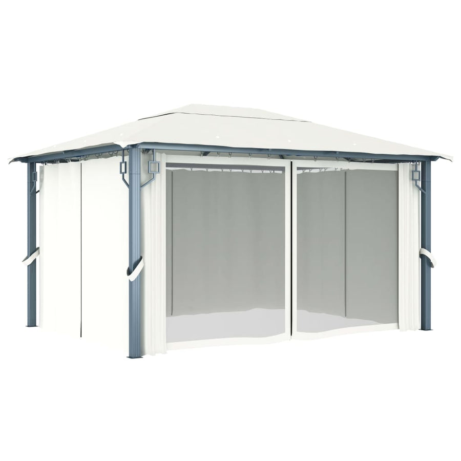 Prieel Met Gordijn En Led-Lichtslinger 4X3 M Aluminium 400 x 300 cm Crème