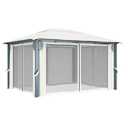 Prieel Met Gordijn En Led-Lichtslinger 4X3 M Aluminium 400 x 300 cm Crème
