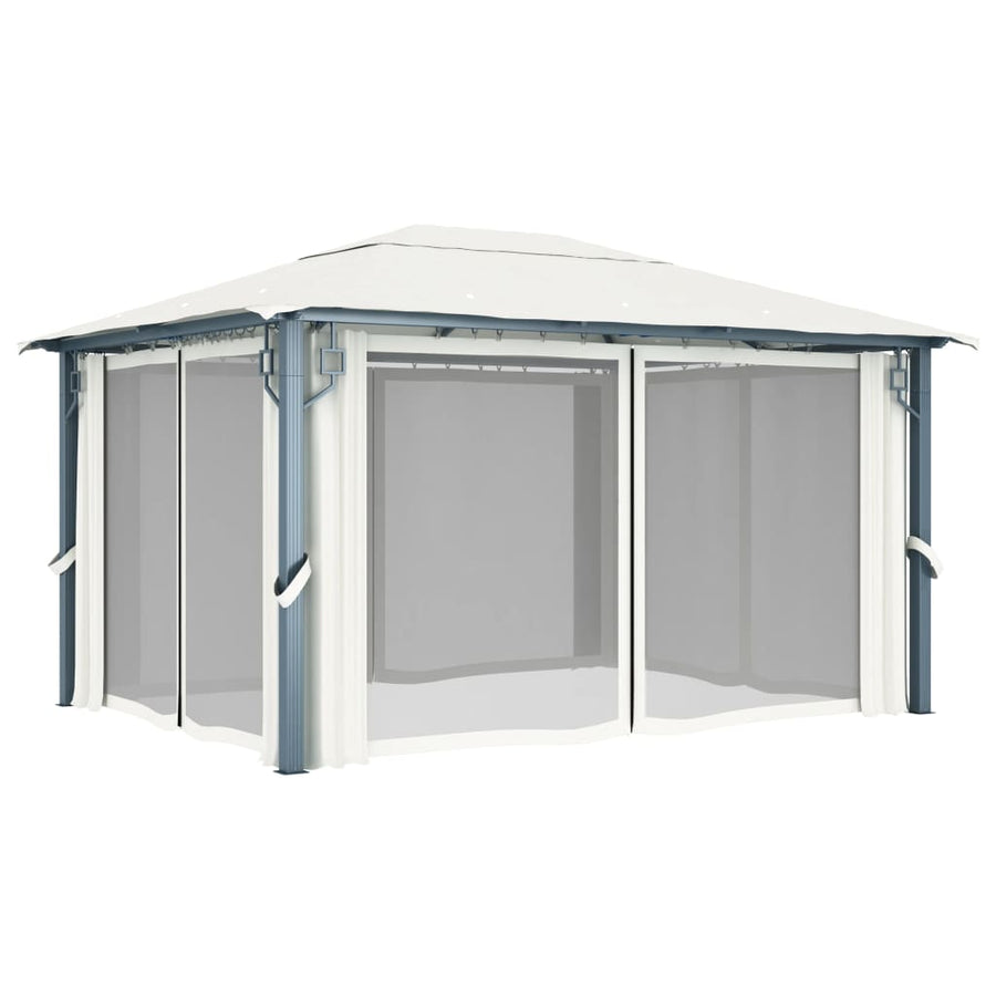 Prieel Met Gordijn En Led-Lichtslinger 4X3 M Aluminium 400 x 300 cm Crème