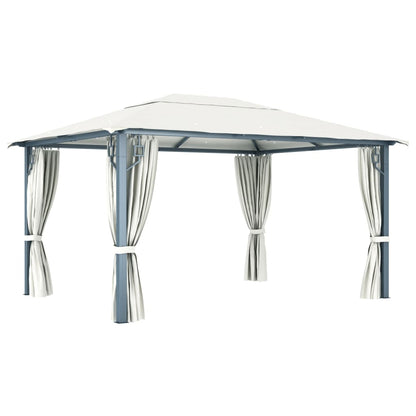 Prieel Met Gordijn En Led-Lichtslinger 4X3 M Aluminium 400 x 300 cm Crème