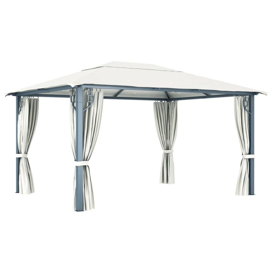Prieel Met Gordijn En Led-Lichtslinger 4X3 M Aluminium 400 x 300 cm Crème