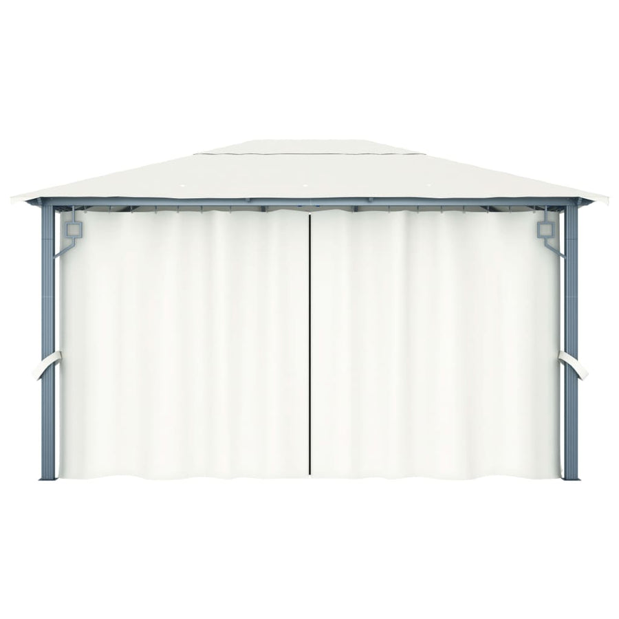 Prieel Met Gordijn En Led-Lichtslinger 4X3 M Aluminium 400 x 300 cm Crème