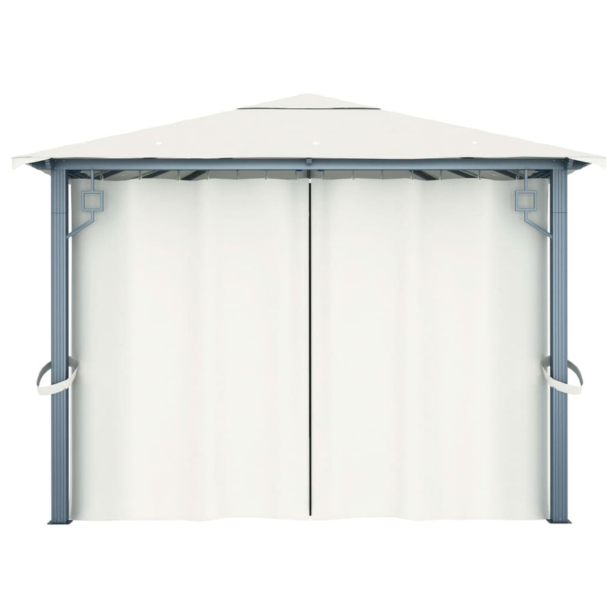 Prieel Met Gordijn En Led-Lichtslinger 4X3 M Aluminium 400 x 300 cm Crème