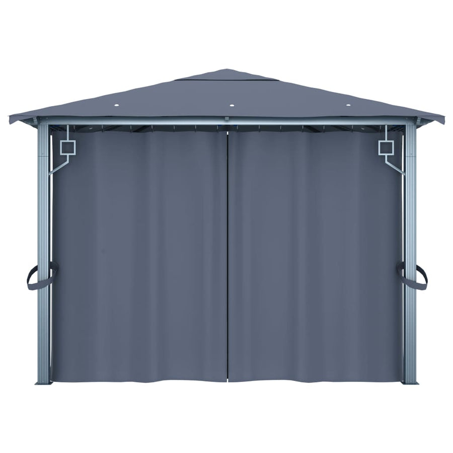 Prieel Met Gordijn Led-Lichtslinger 4X3 M Aluminium Antraciet
