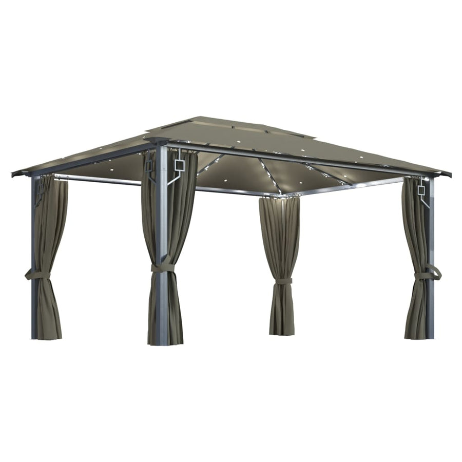 Prieel Met Gordijn En Led-Lichtslinger 4X3 M Aluminium 400 x 300 cm Taupe