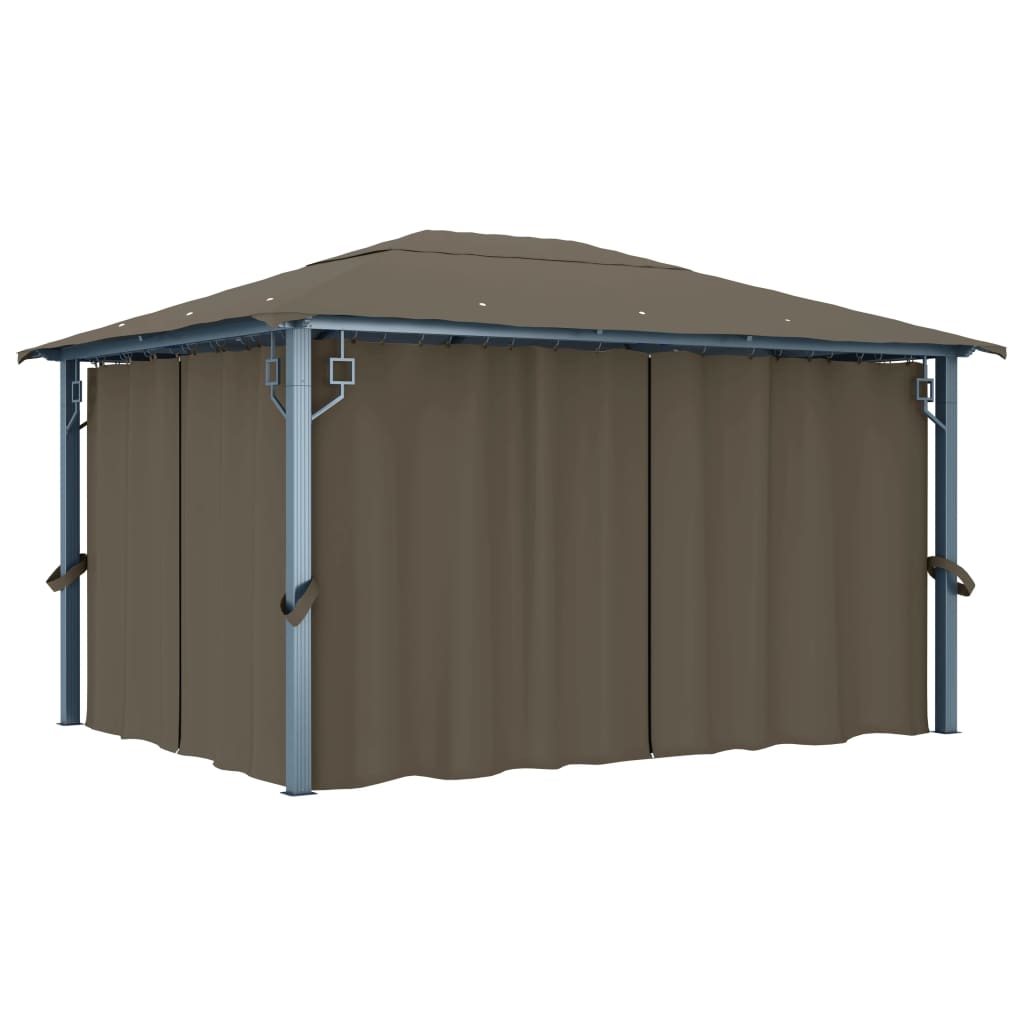 Prieel Met Gordijn En Led-Lichtslinger 4X3 M Aluminium 400 x 300 cm Taupe