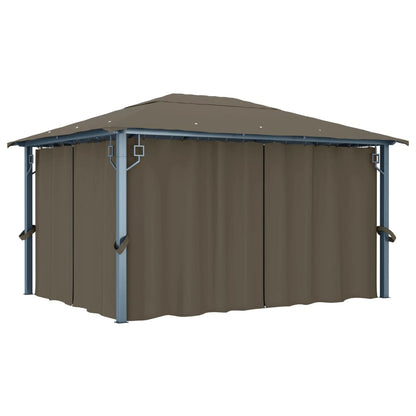 Prieel Met Gordijn En Led-Lichtslinger 4X3 M Aluminium 400 x 300 cm Taupe