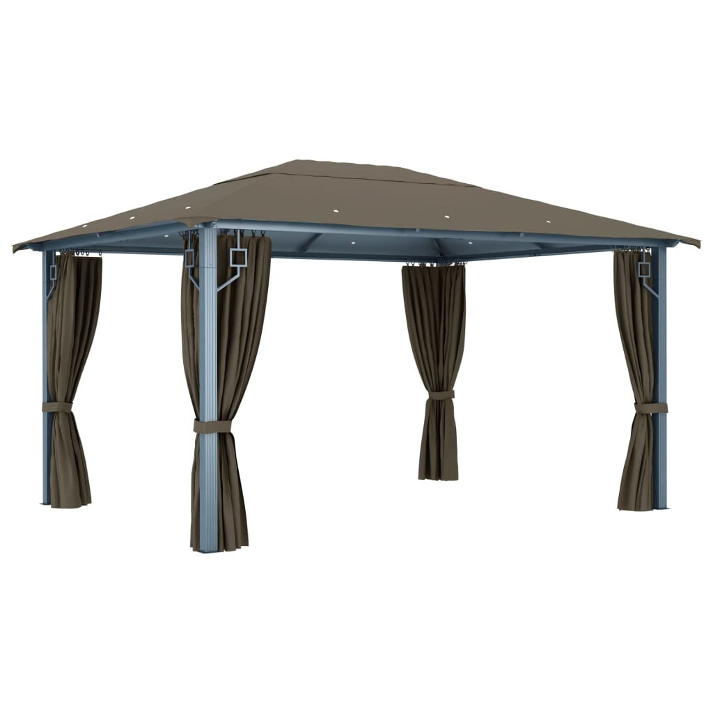Prieel Met Gordijn En Led-Lichtslinger 4X3 M Aluminium 400 x 300 cm Taupe