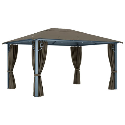 Prieel Met Gordijn En Led-Lichtslinger 4X3 M Aluminium 400 x 300 cm Taupe