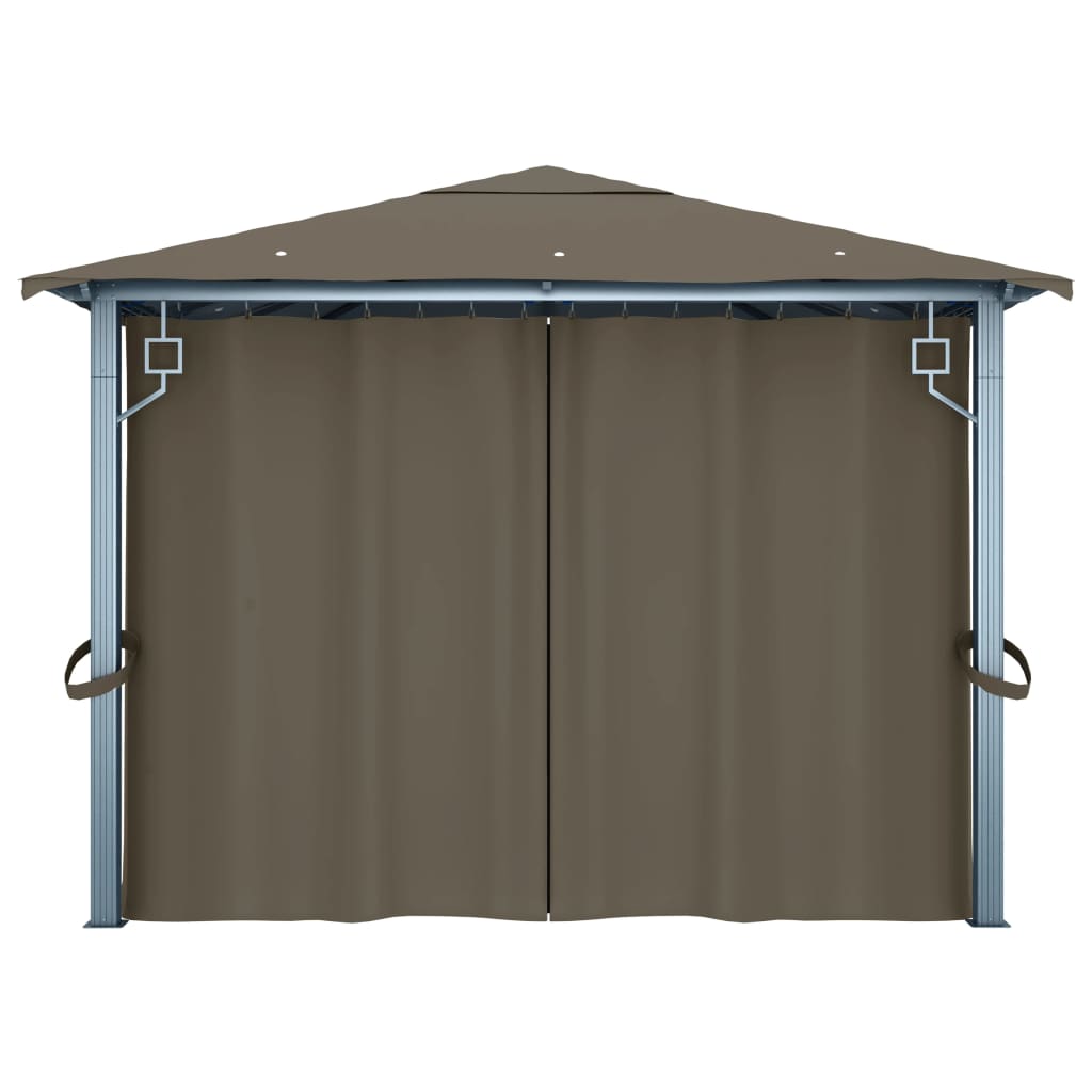 Prieel Met Gordijn En Led-Lichtslinger 4X3 M Aluminium 400 x 300 cm Taupe