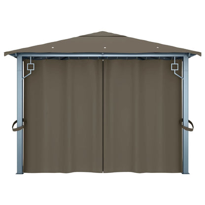 Prieel Met Gordijn En Led-Lichtslinger 4X3 M Aluminium 400 x 300 cm Taupe