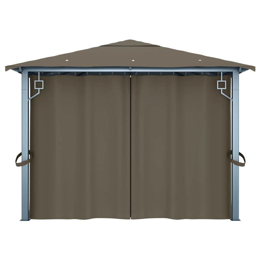 Prieel Met Gordijn En Led-Lichtslinger 4X3 M Aluminium 400 x 300 cm Taupe