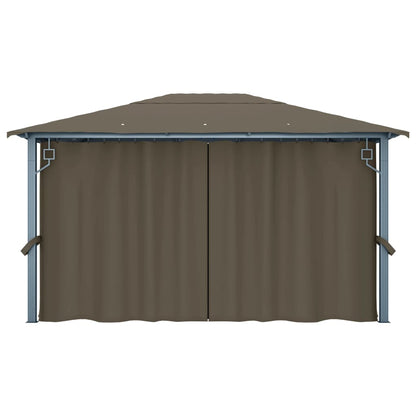 Prieel Met Gordijn En Led-Lichtslinger 4X3 M Aluminium 400 x 300 cm Taupe