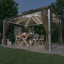 Prieel Met Gordijn En Led-Lichtslinger 4X3 M Aluminium 400 x 300 cm Taupe