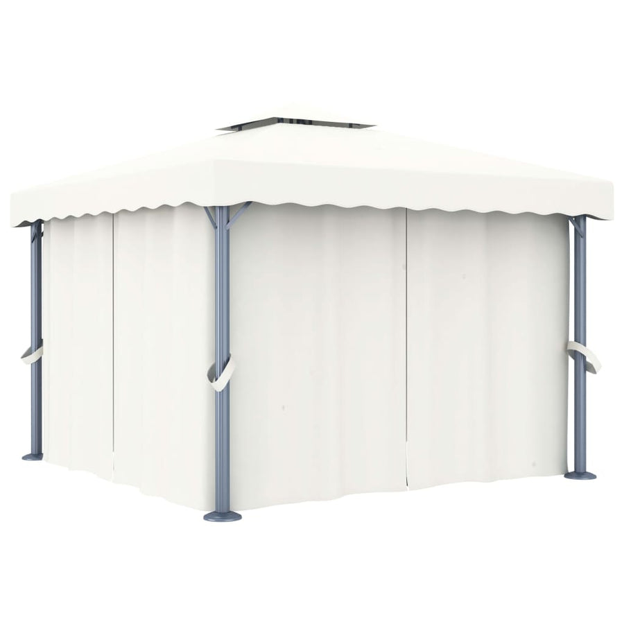 Prieel Met Gordijn En Led-Lichtslinger Wit 3 x 3 m Crème