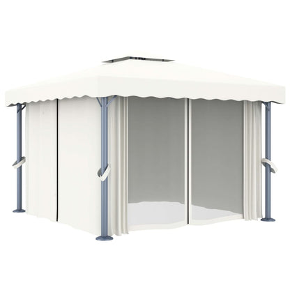Prieel Met Gordijn En Led-Lichtslinger Wit 3 x 3 m Crème