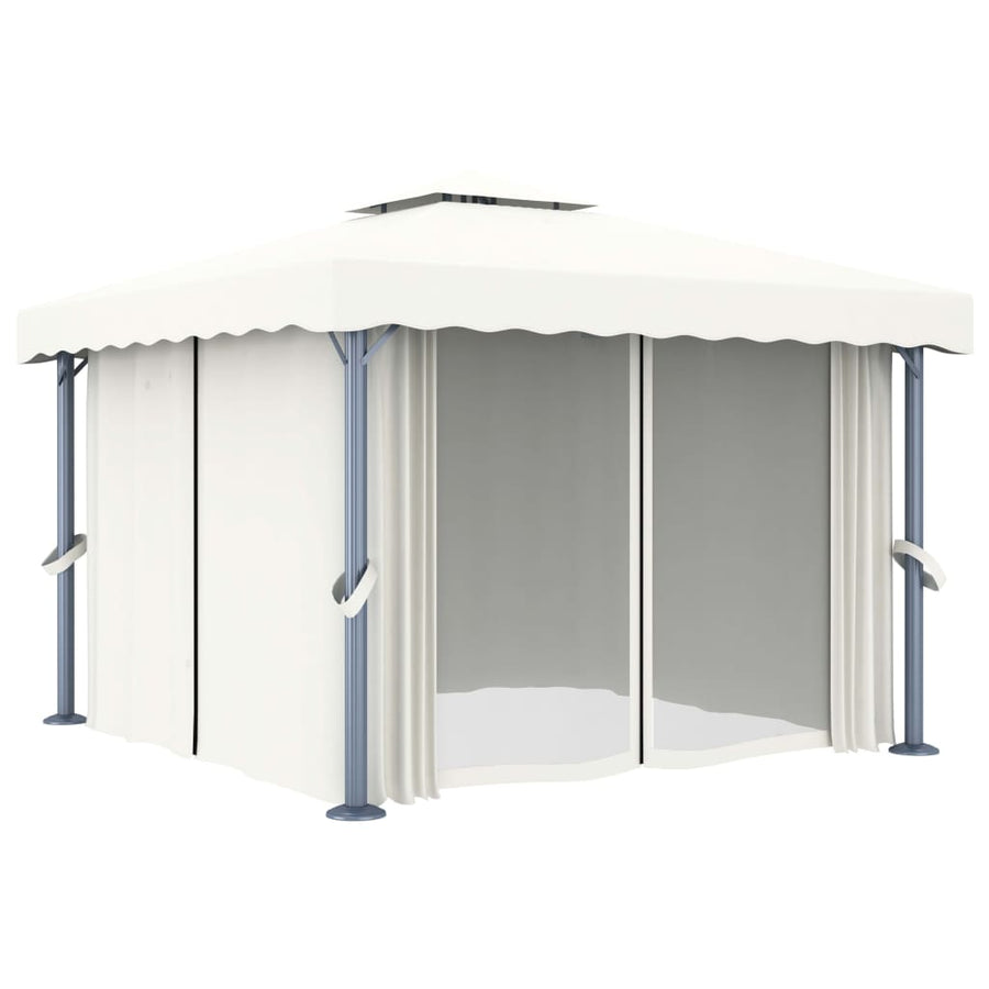 Prieel Met Gordijn En Led-Lichtslinger Wit 3 x 3 m Crème
